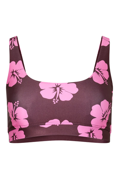 Palm Beach Top in Brown and Pink Hibiscus