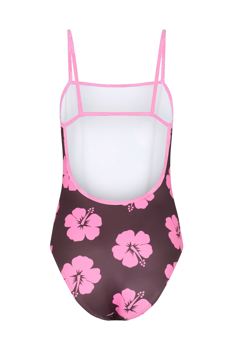 Thin Strap Racer in Brown and Pink Hibiscus