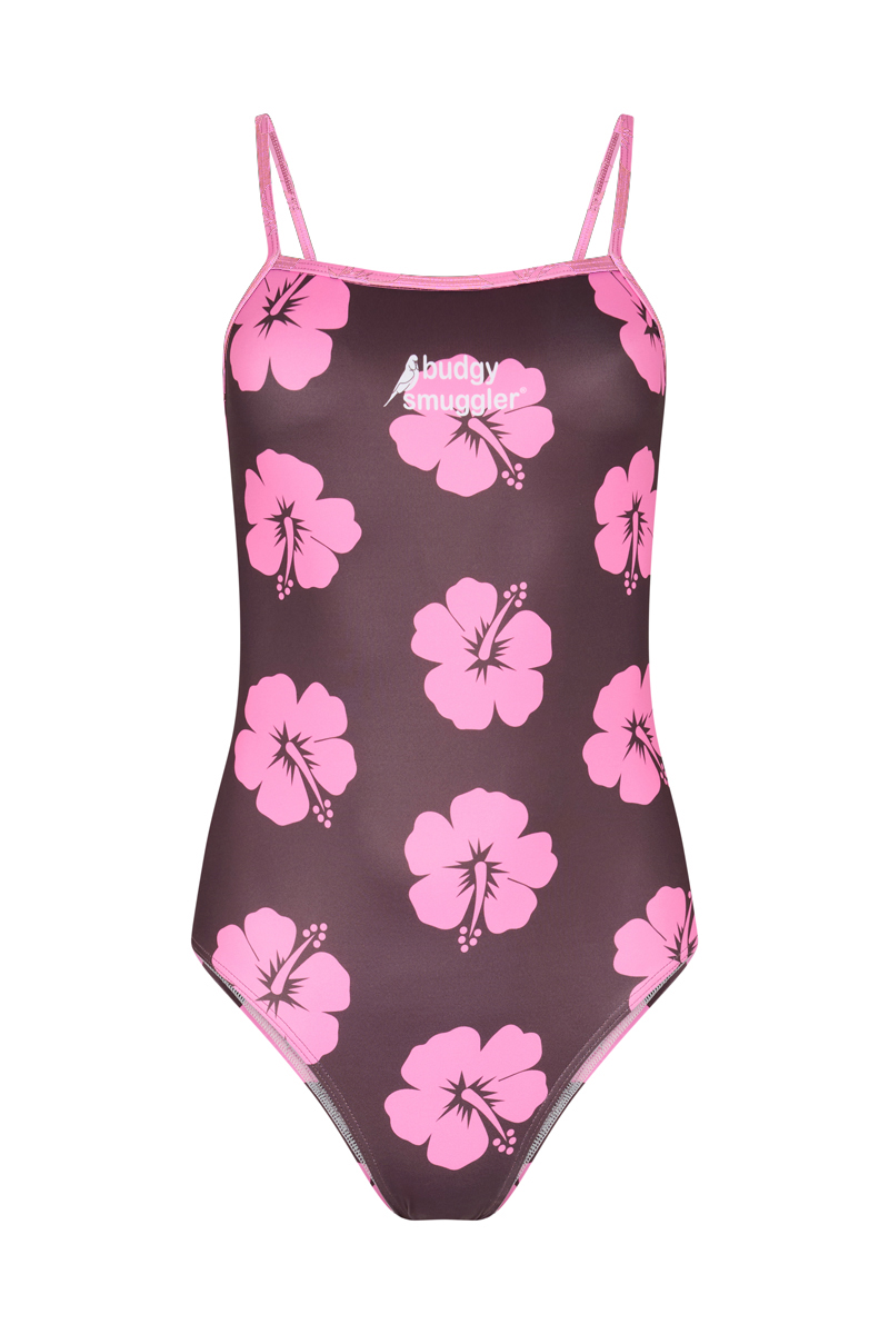 Thin Strap Racer in Brown and Pink Hibiscus