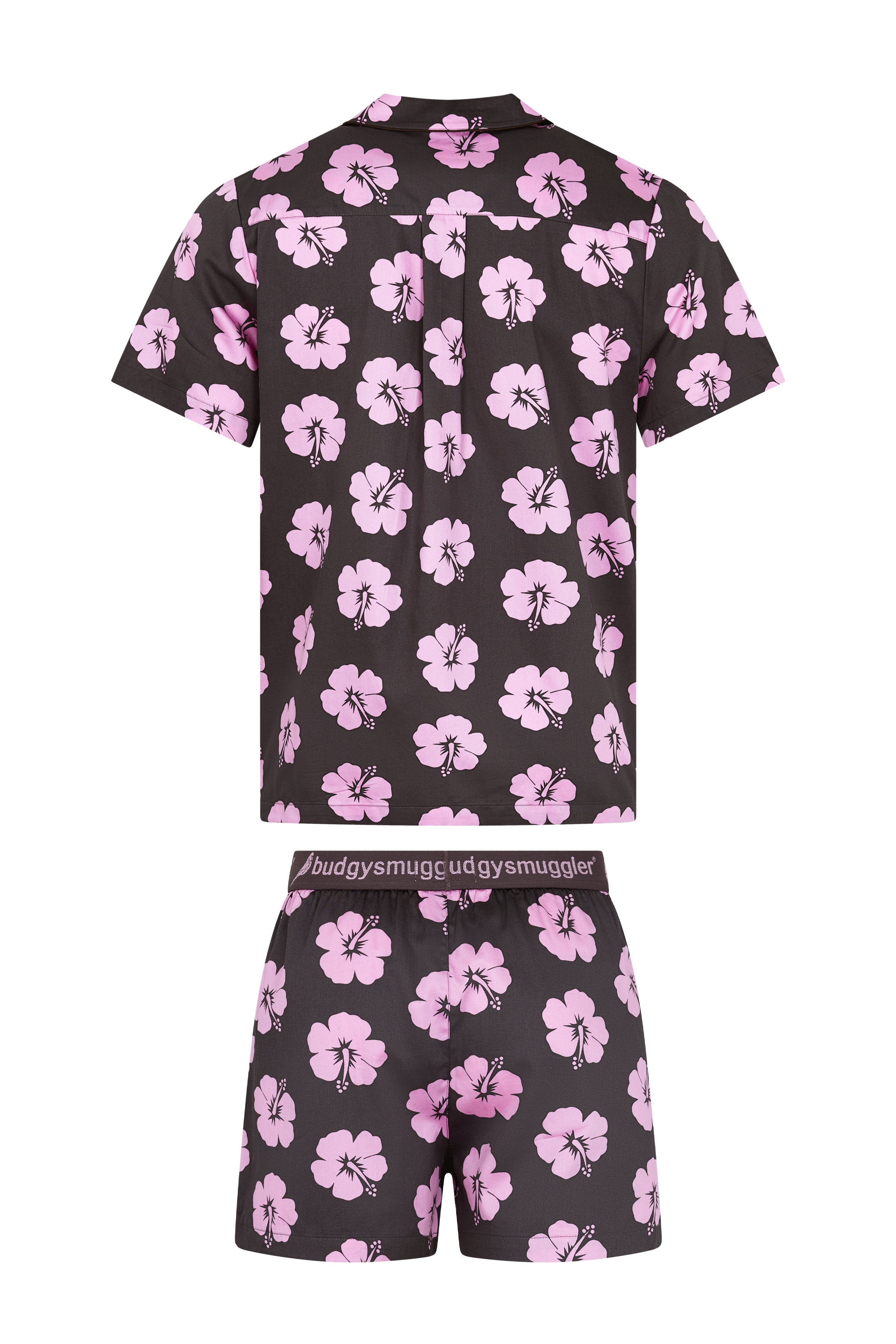 Men's Pyjama Set in Brown and Pink Hibiscus