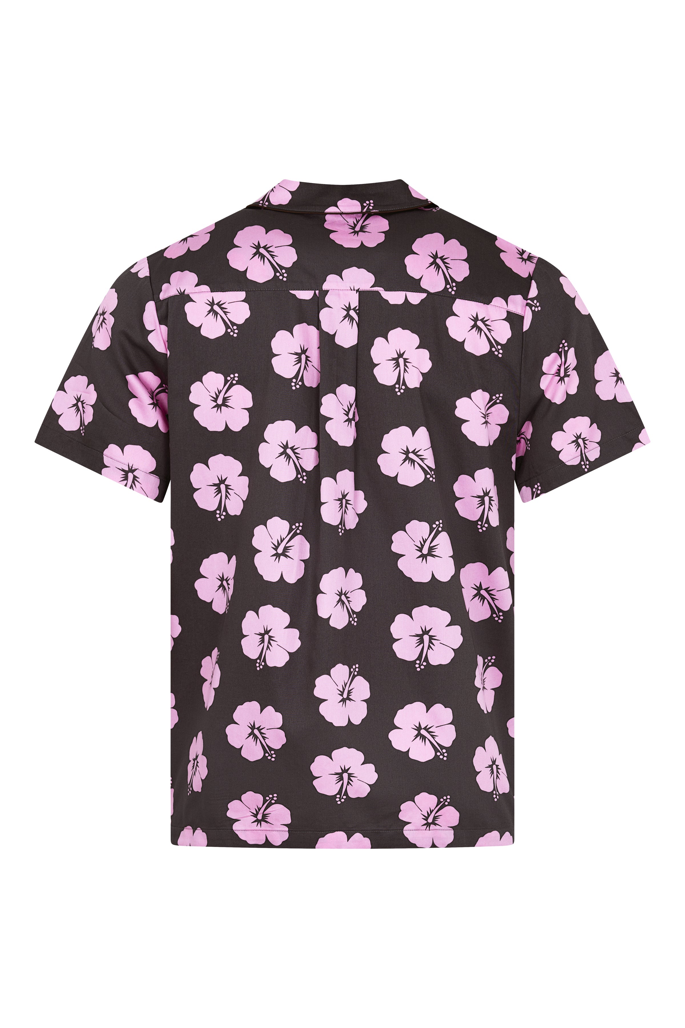 Men's Pyjama Set in Brown and Pink Hibiscus