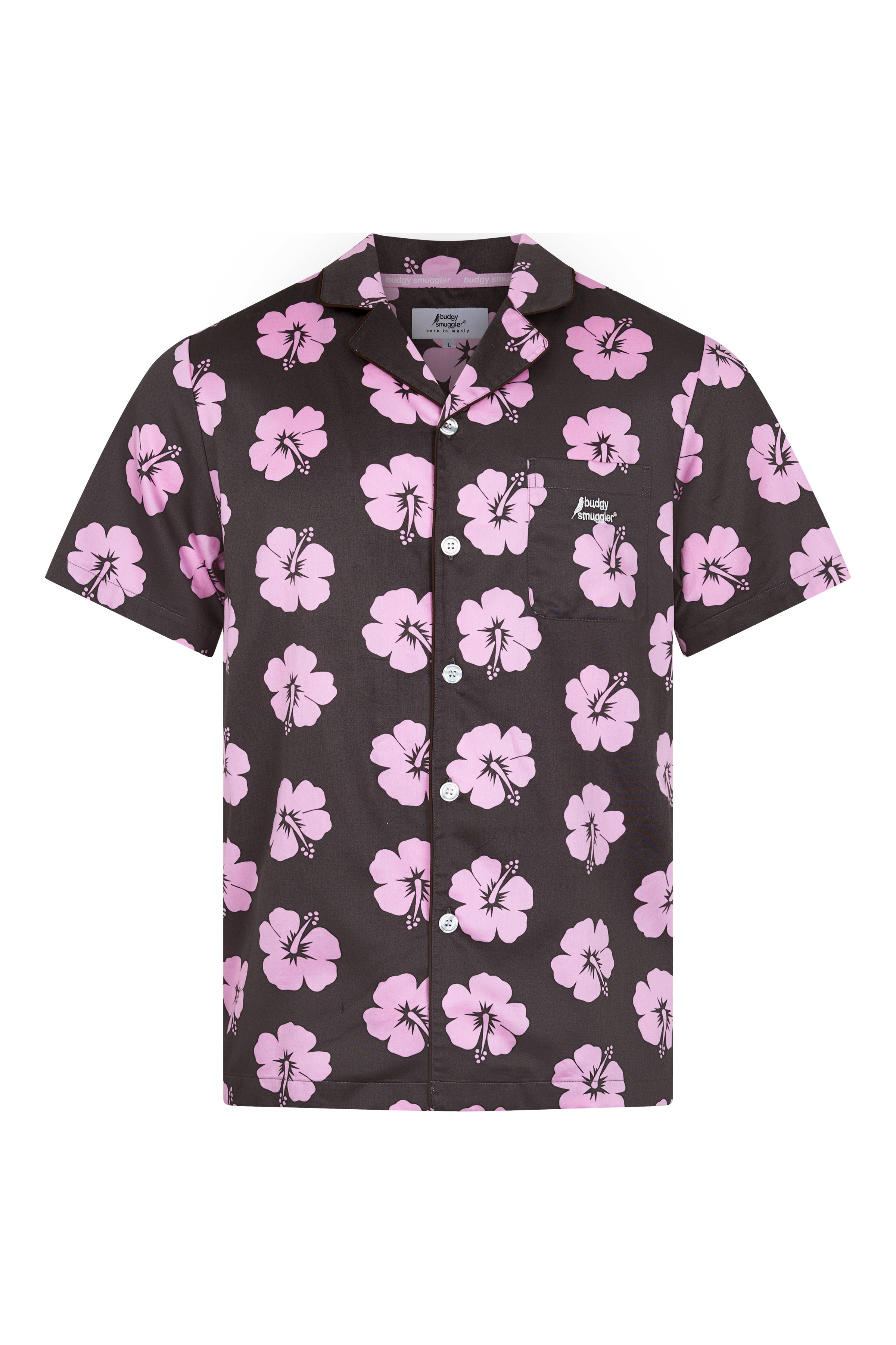 Men's Pyjama Set in Brown and Pink Hibiscus
