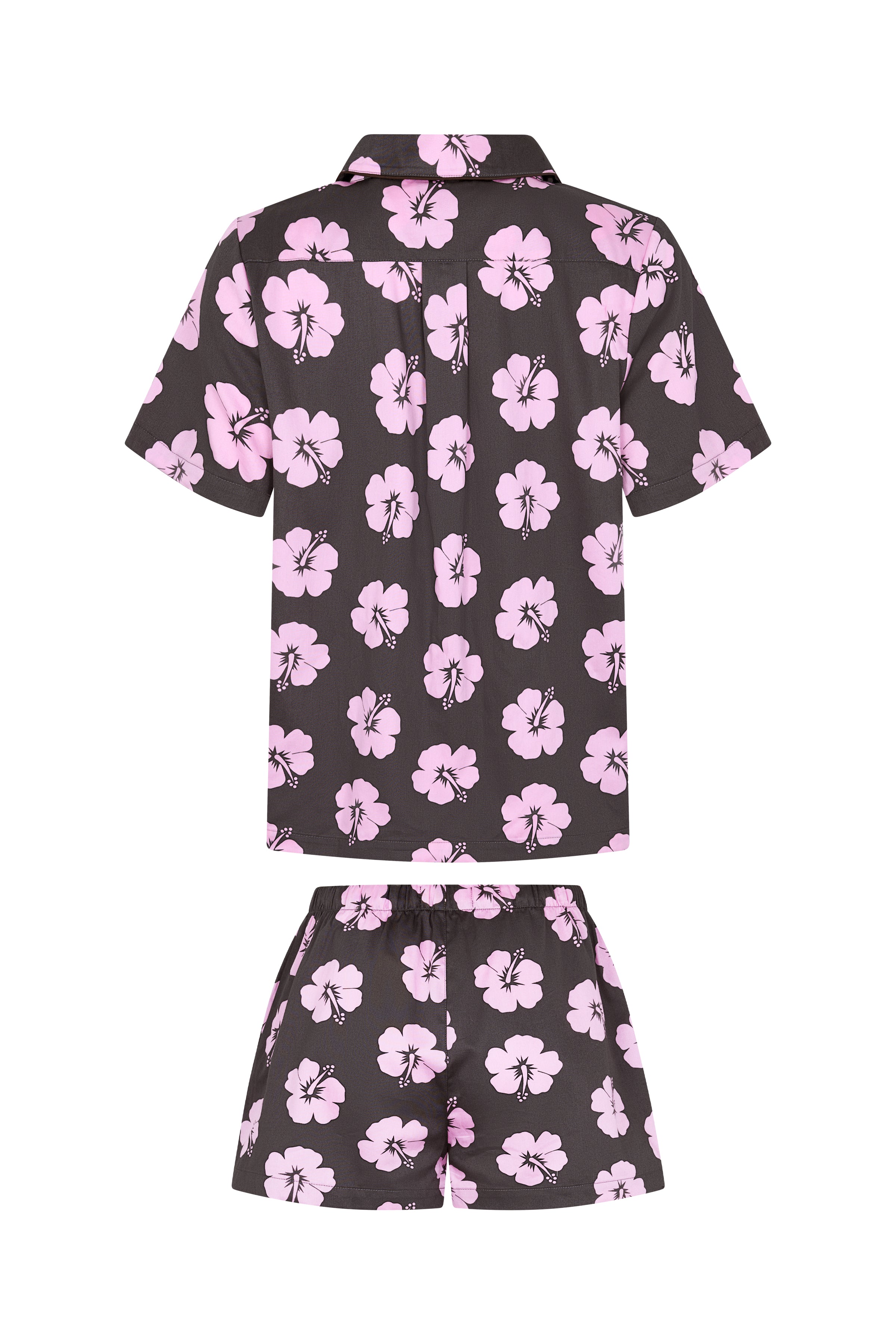 Women's Pyjama Set in Brown and Pink Hibiscus
