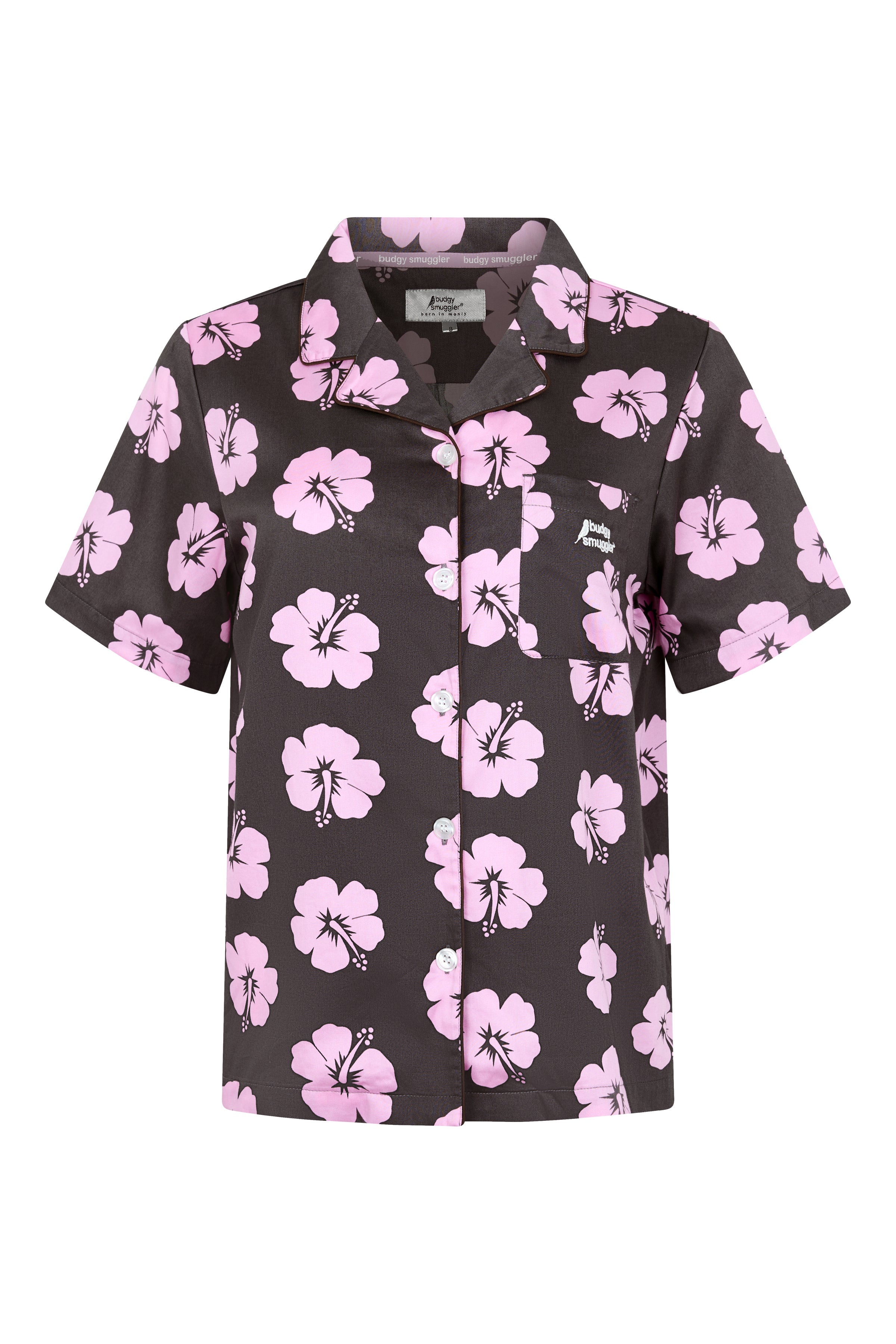 Women's Pyjama Set in Brown and Pink Hibiscus