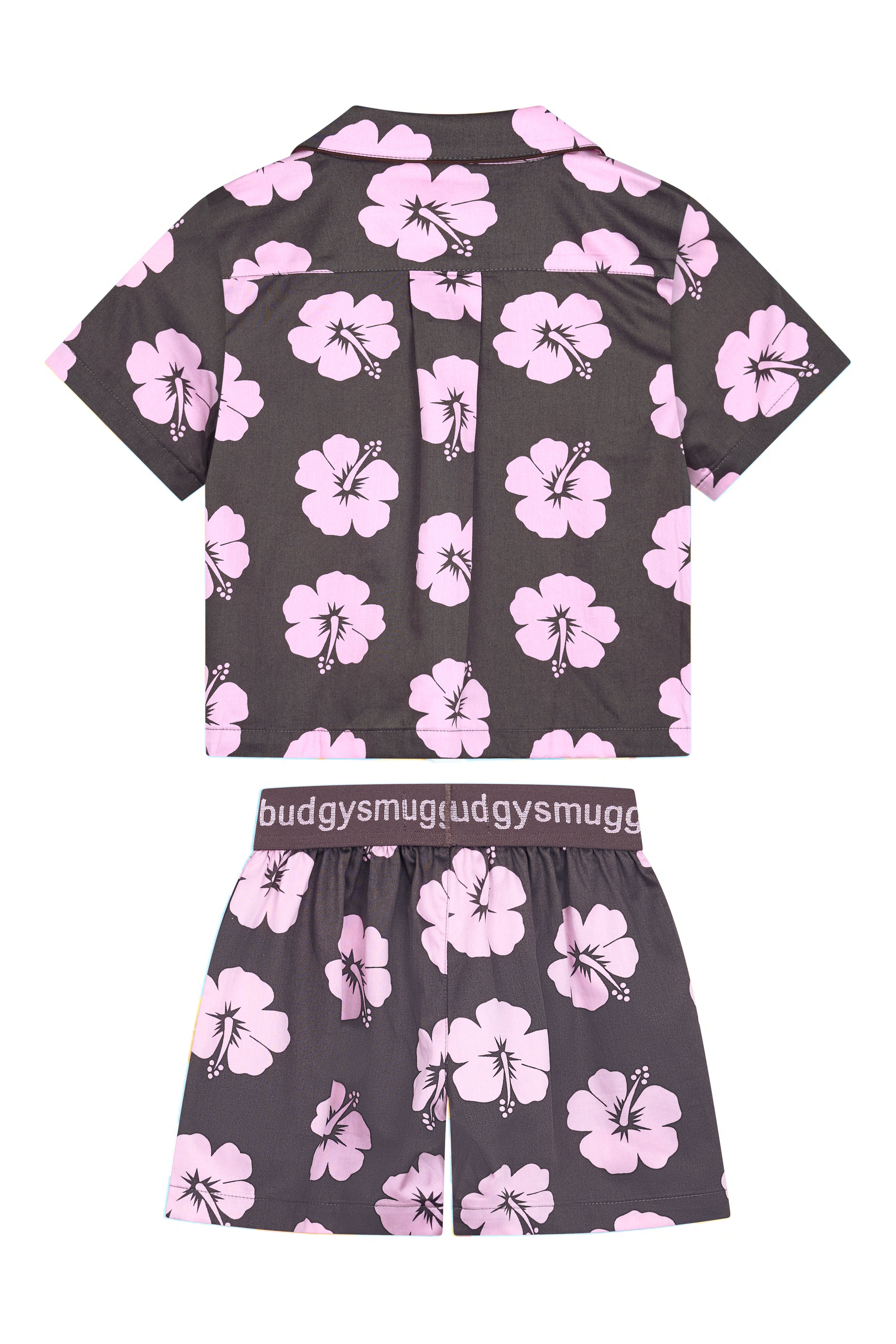 Kids Pyjama Set in Brown and Pink Hibiscus