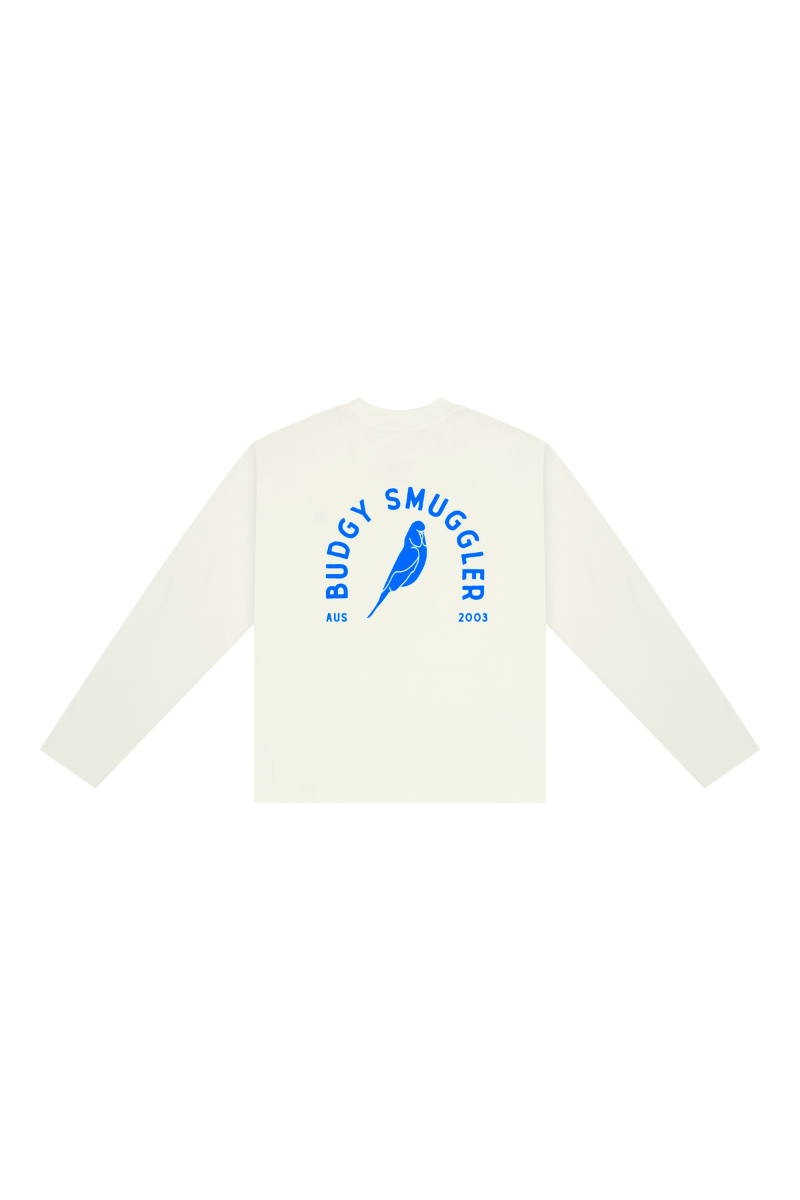 White Long Sleeve Tee with Budgy Arch