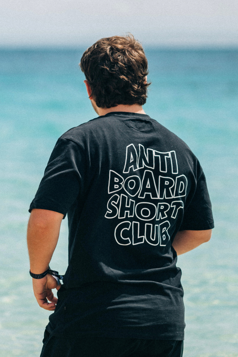 White Anti Board Short Club on Black Tee