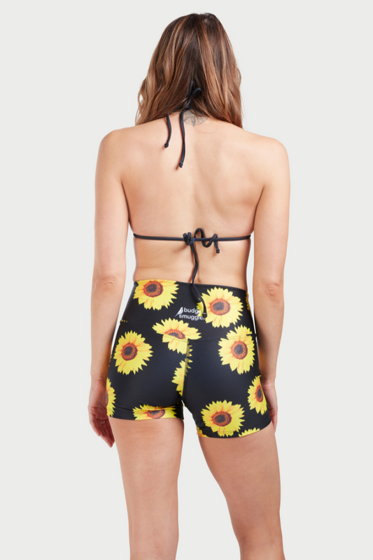 Booty Shorts in Black Sunflowers