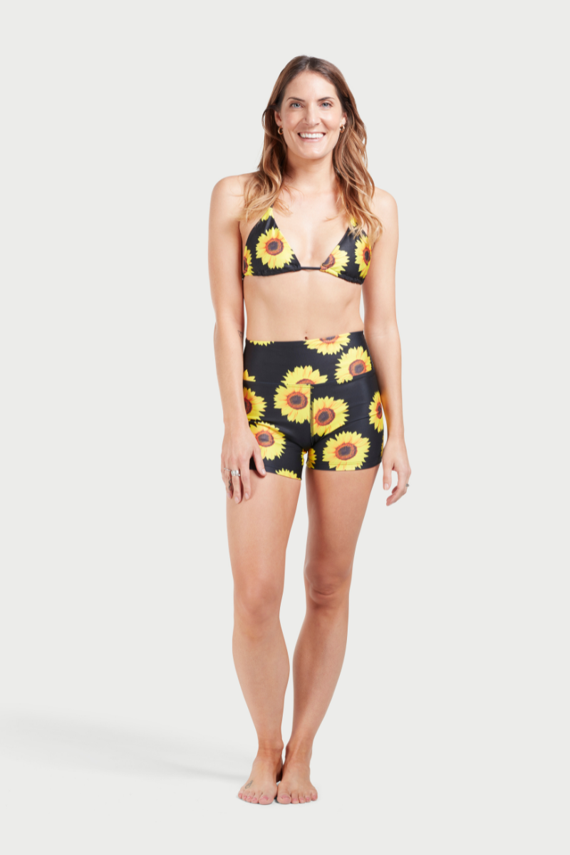 Booty Shorts in Black Sunflowers
