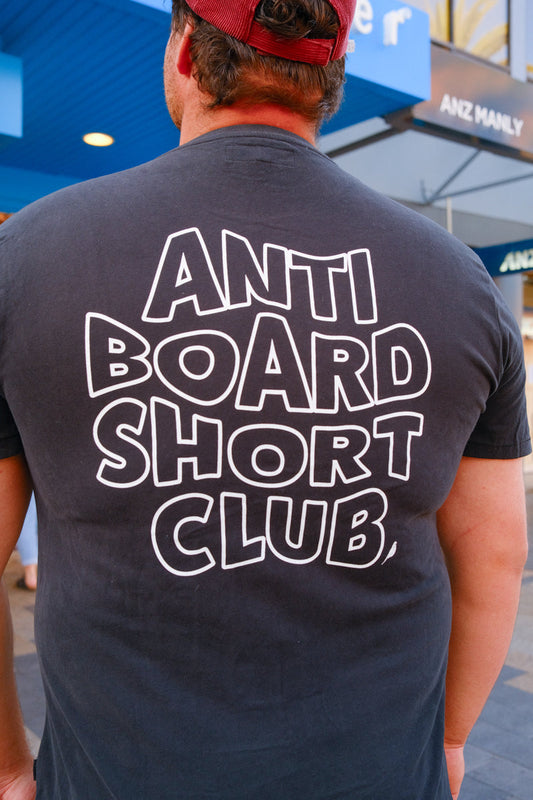 White Anti Board Short Club on Black Tee