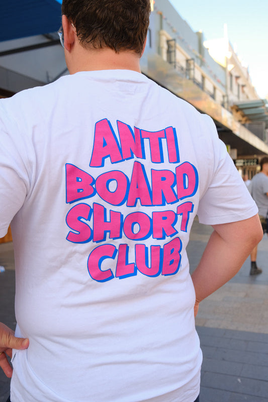 Pink Anti Board Short Club on White Tee