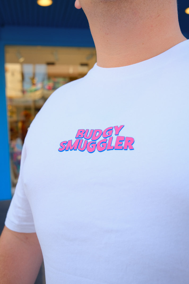Pink Anti Board Short Club on White Tee