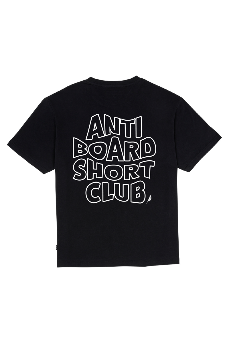 White Anti Board Short Club on Black Tee