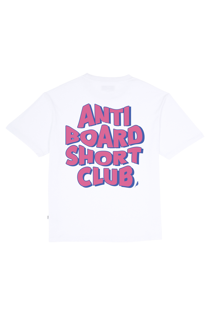 Pink Anti Board Short Club on White Tee