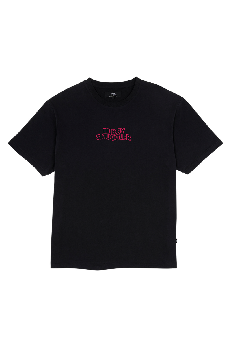 Pink Anti Board Short Club on Black Tee
