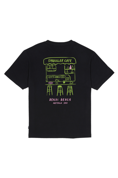 Lightweight Black Tee with Smuggler Cafe