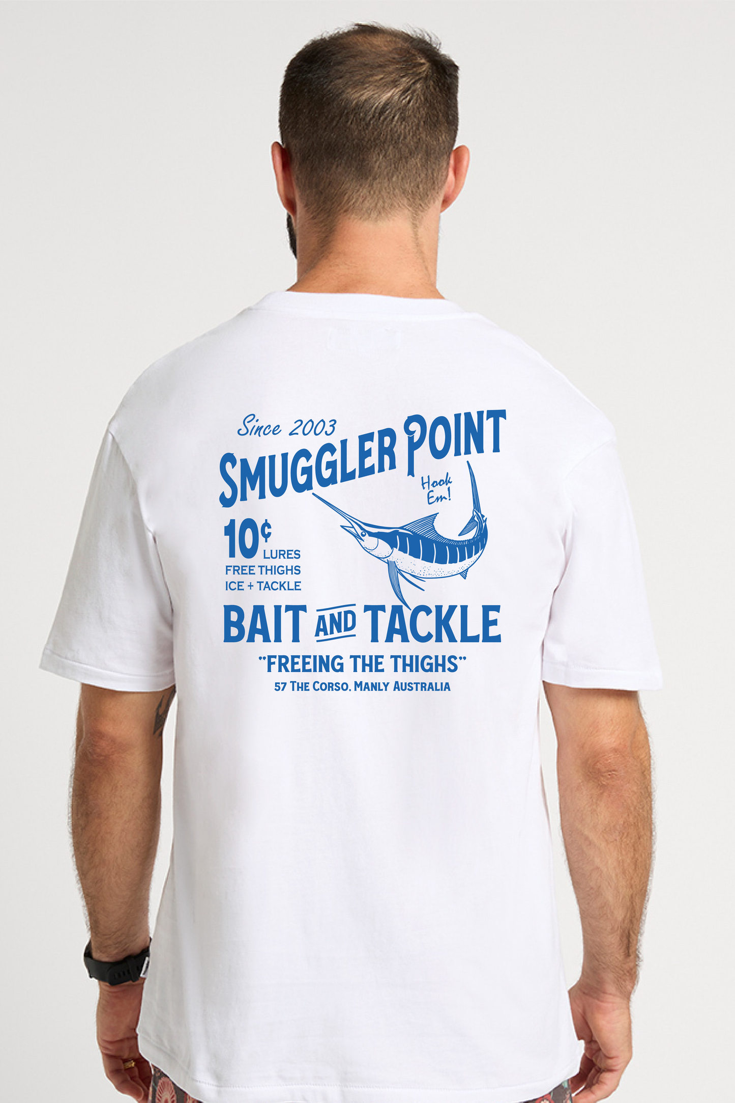 White Tee with Fishing Bait and Tackle