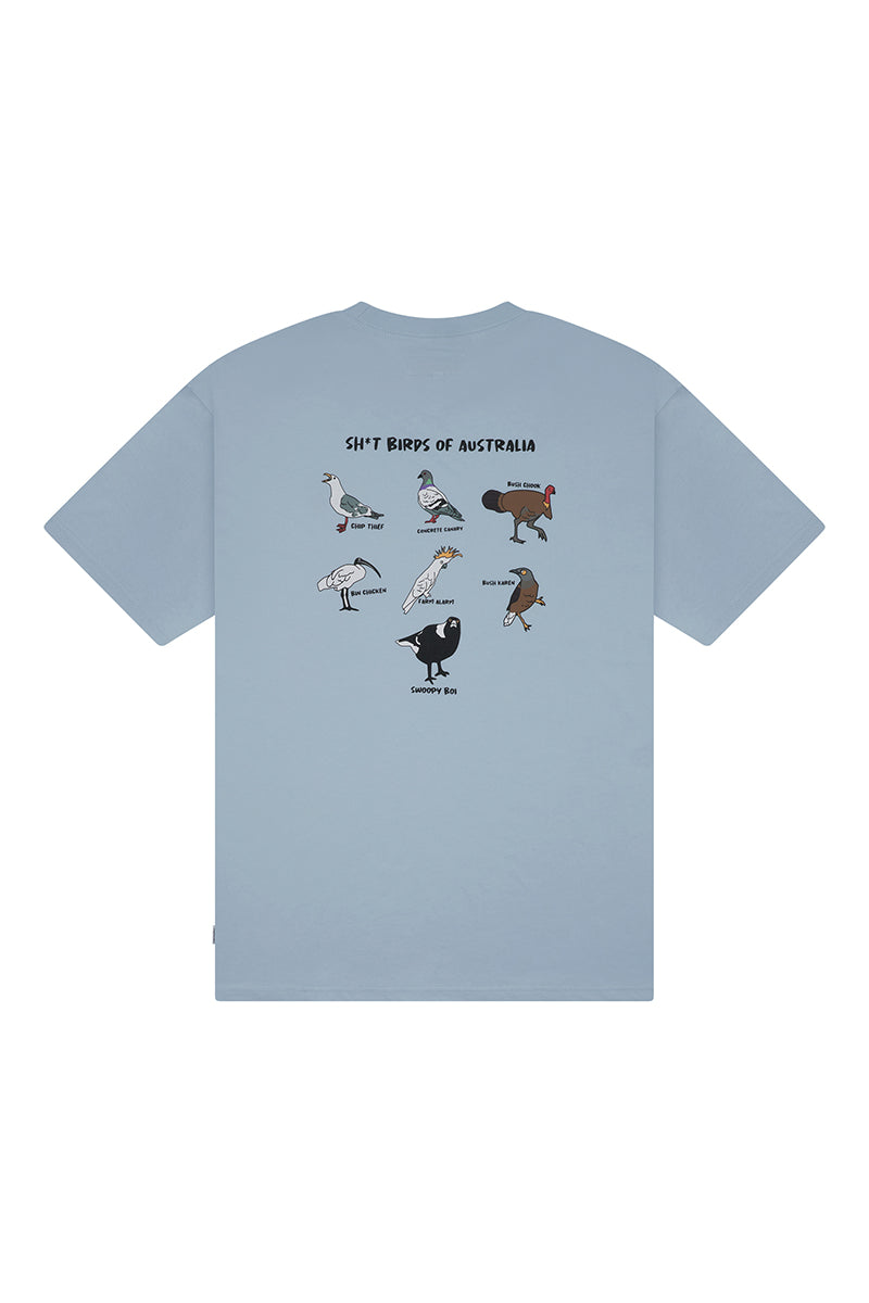 Lightweight Blue Tee with Birds Of Australia