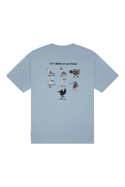 Lightweight Blue Tee with Birds Of Australia