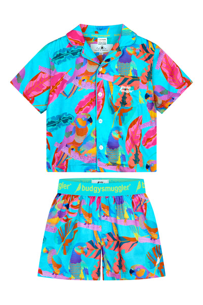 Kids Pyjama Set in Techno Parrots