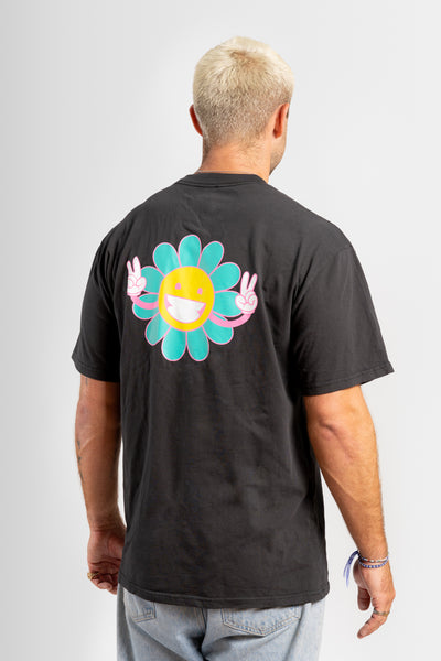 Black Tee with Festival Flower