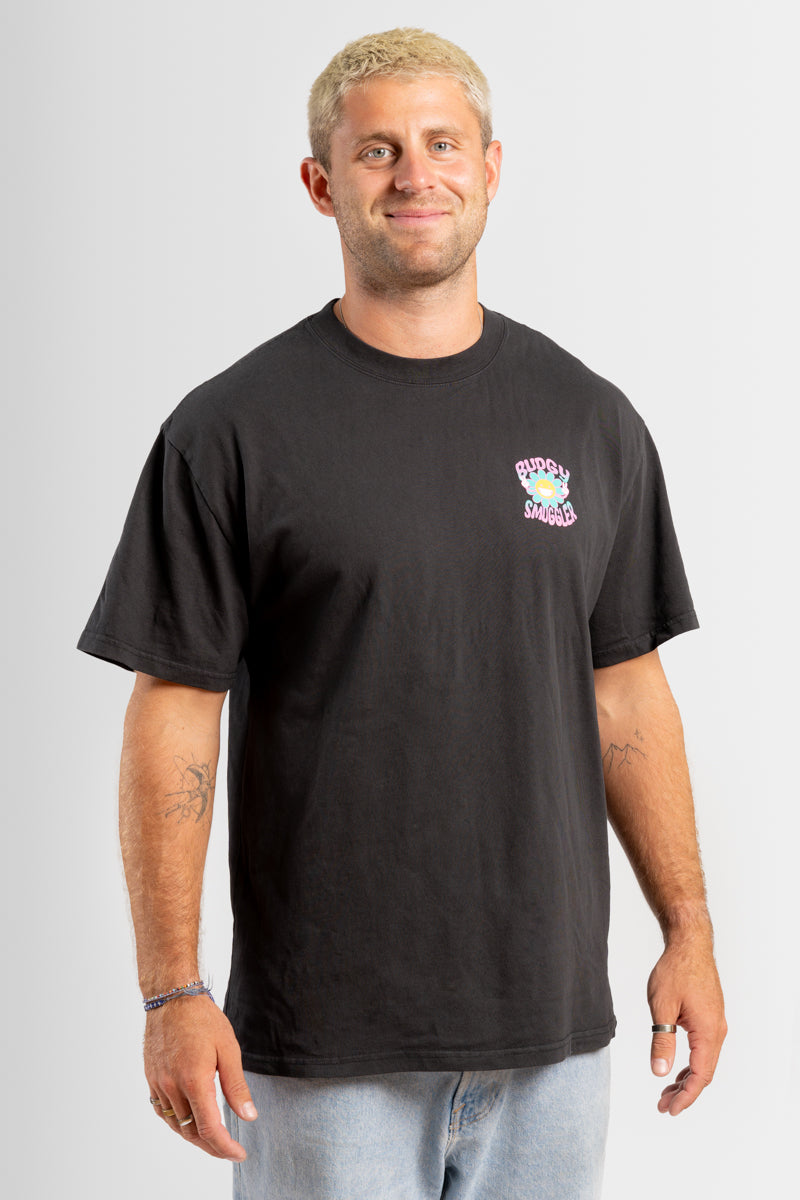 Black Tee with Festival Flower