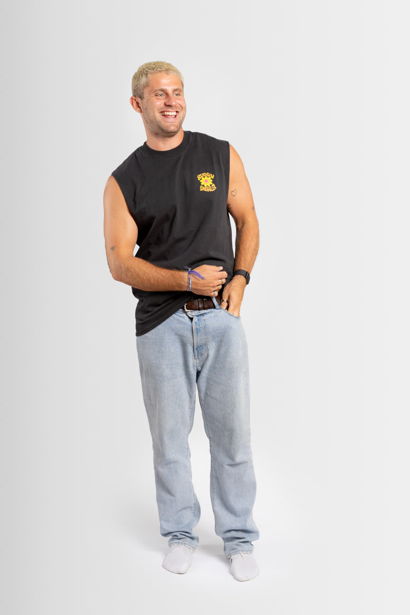 Black Singlet with Festival Flower