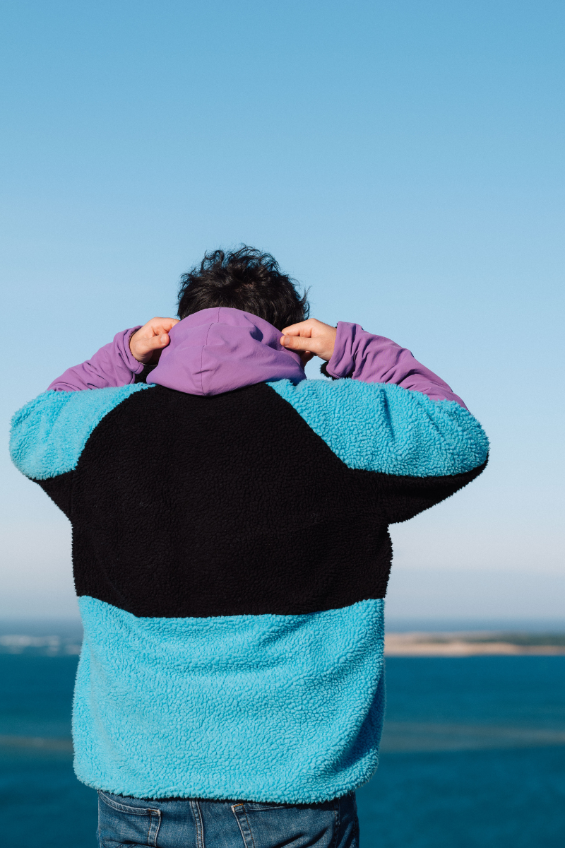 Retro Polar Fleece in Black, Violet & Turquoise