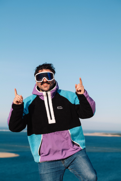 Retro Polar Fleece in Black, Violet & Turquoise