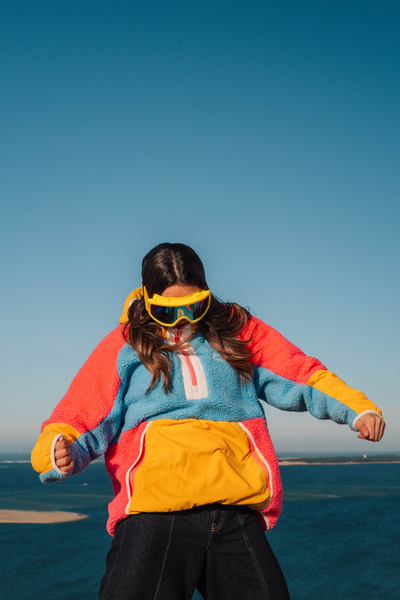 Retro Polar Fleece in Blue, Pink and Warm Yellow