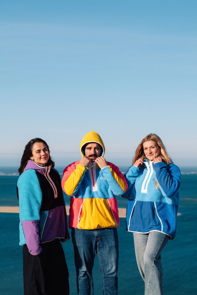 Retro Polar Fleece in Blue, Pink and Warm Yellow