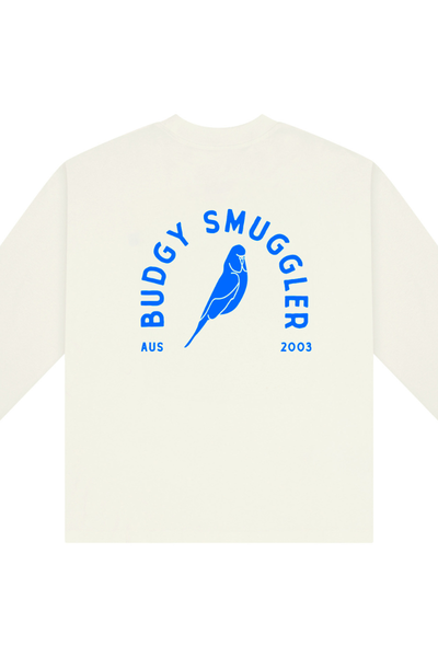 White Long Sleeve Tee with Budgy Arch