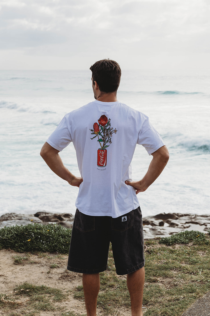 Lightweight White Tee in Coke Rose