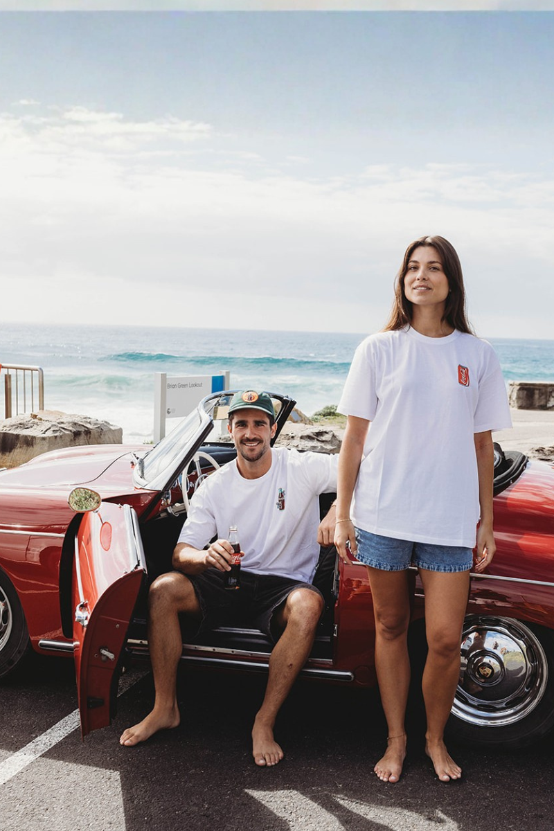 Lightweight White Tee in Coke Rose
