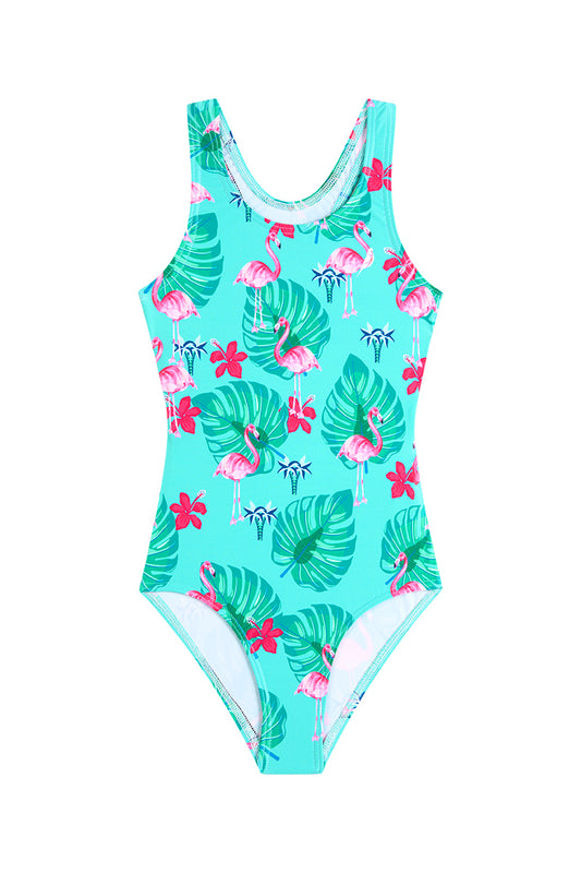 Girls One Piece in Teal Flaming Goes