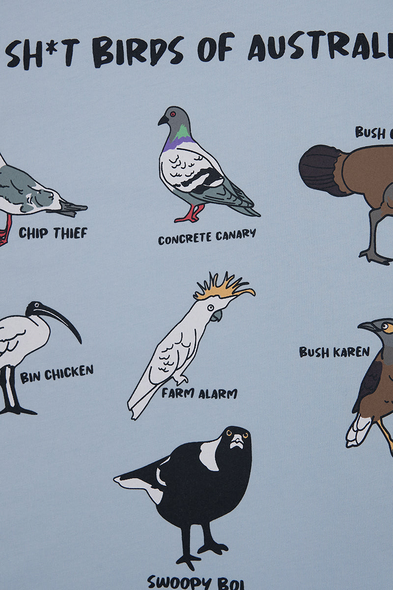 Lightweight Blue Tee with Birds Of Australia