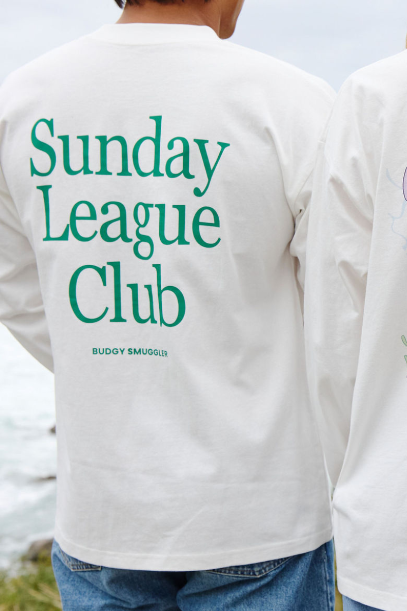 White Long Sleeve Tee with Sunday League Club