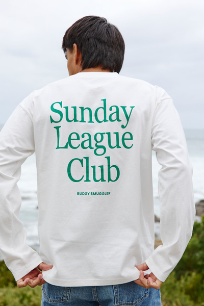 White Long Sleeve Tee with Sunday League Club