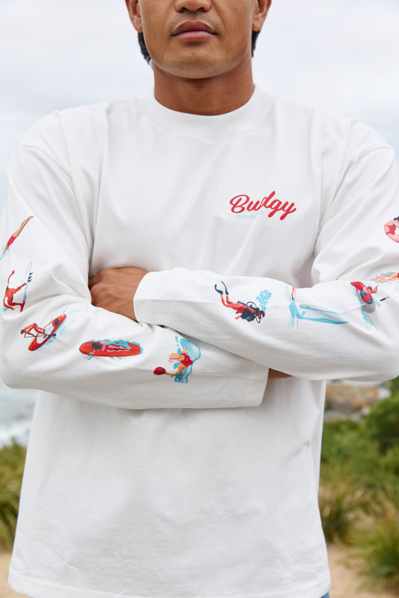 White Long Sleeve Tee with Watersports