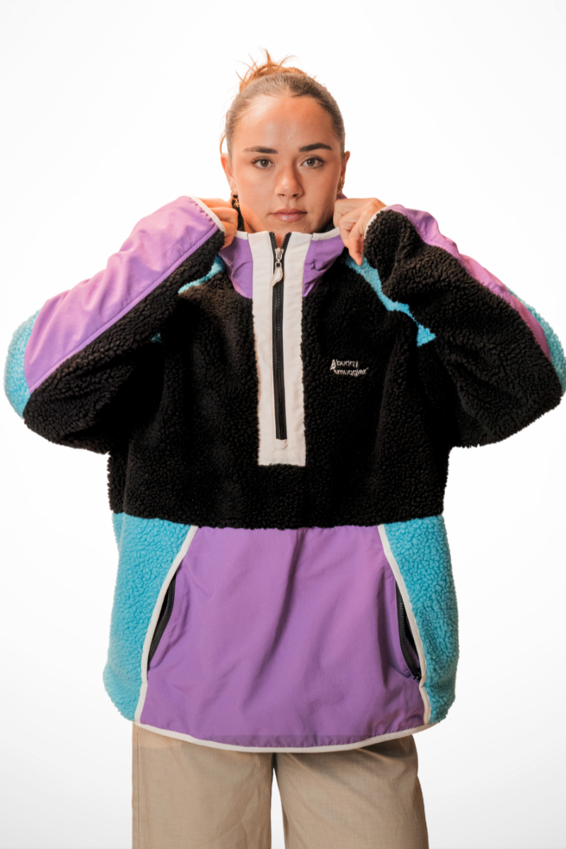 Retro Polar Fleece in Black, Violet & Turquoise