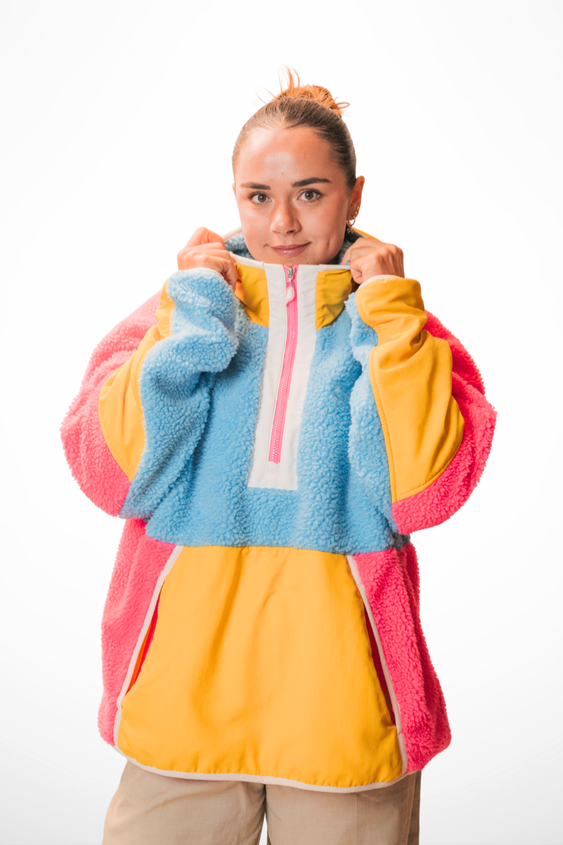 Retro Polar Fleece in Blue, Pink and Warm Yellow