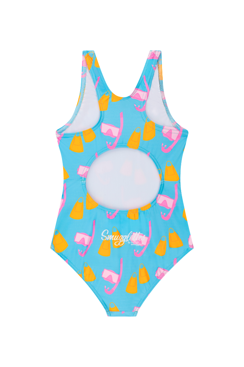 Girls One Piece in Snorkel and Flippers