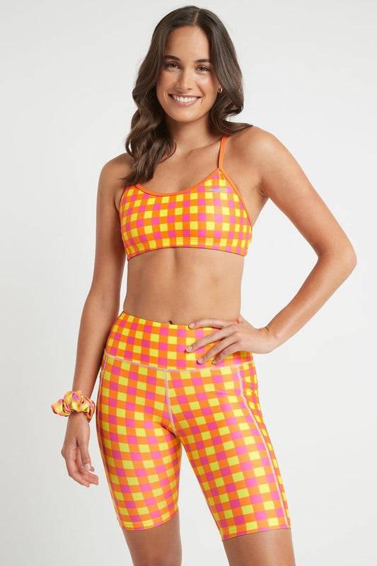 Biker Shorts with Pockets in Fluro Gingham