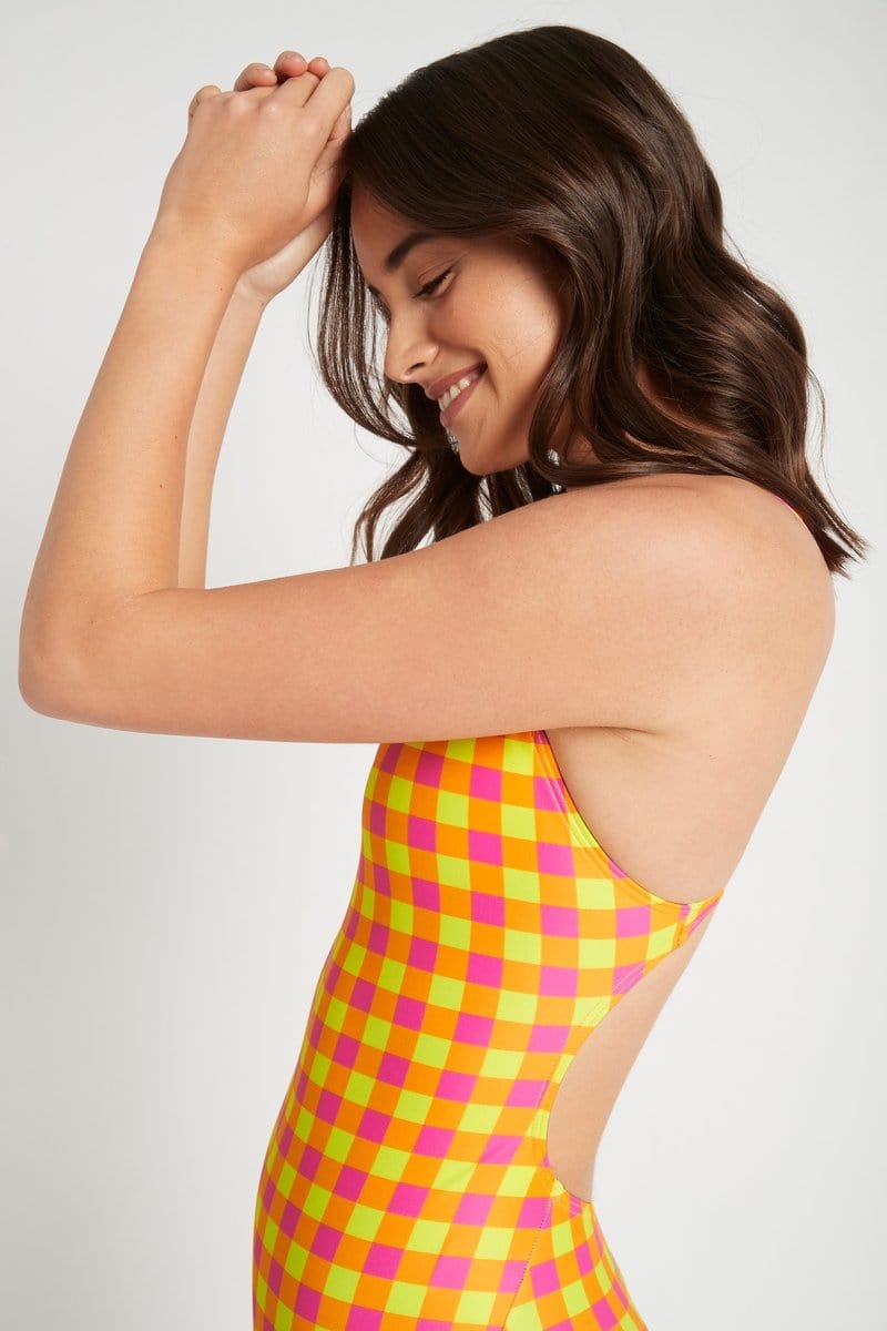 Racer à bretelles épaisses en vichy fluo